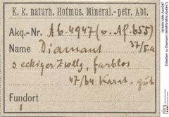 Etiketten zu Diamant (NHMW-MIN-Ab4947)